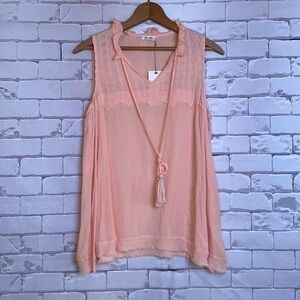 Miss Me light peach blouse SMALL boho tie front